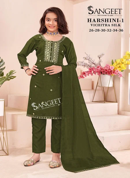 Harshini 1 By Sangeet Vichitra Silk Online Kids Girls Wear Readymade Suits Wholesale